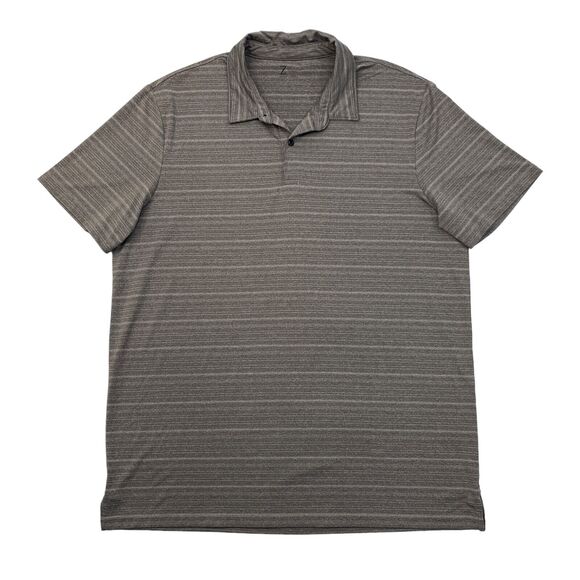 Z by Zella Polo Shirt Men L Large Gray Tan Striped Short Sleeve Performance Golf - Picture 1 of 11